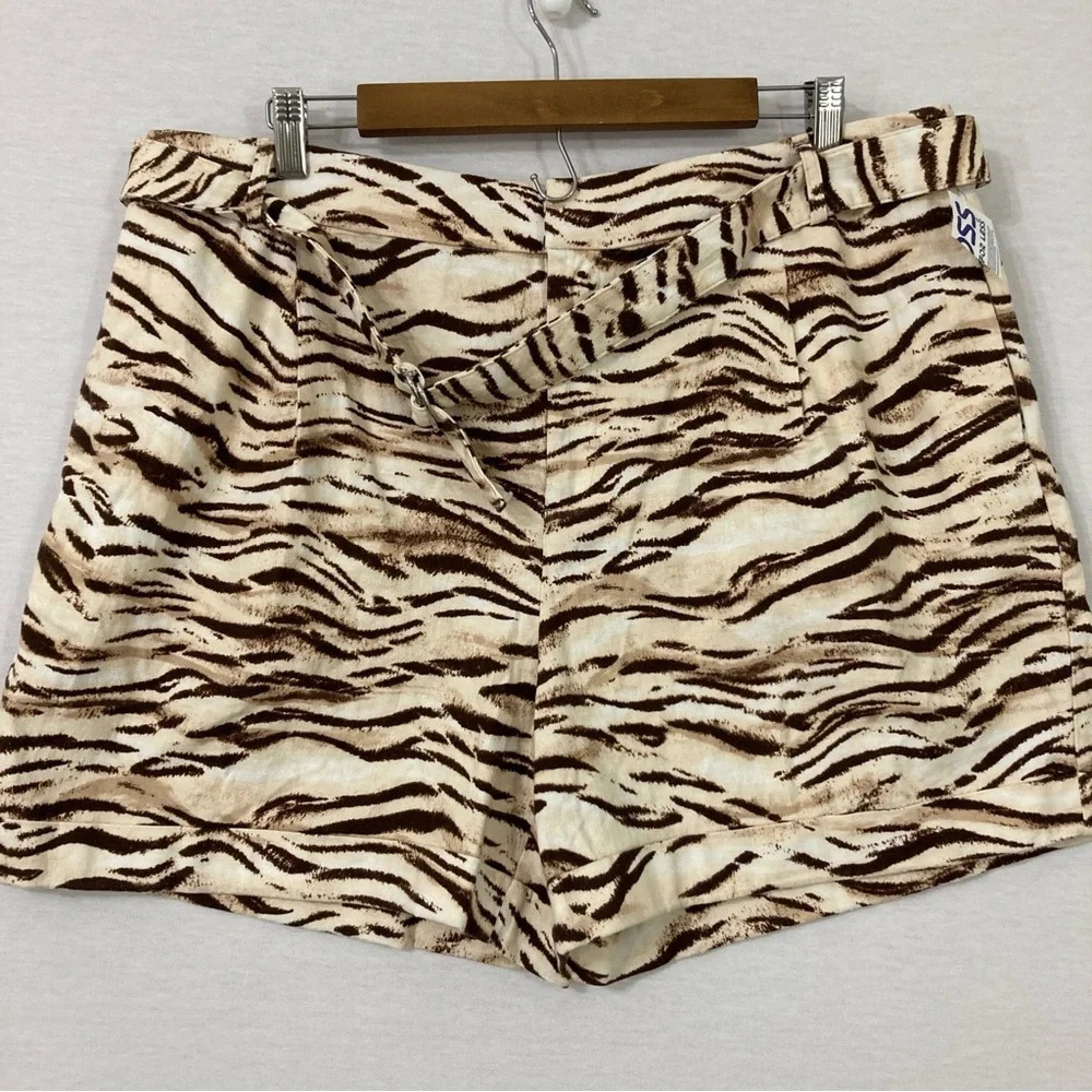 New INC International Concepts Brown Tan Linen Blend Belted Shorts size 14